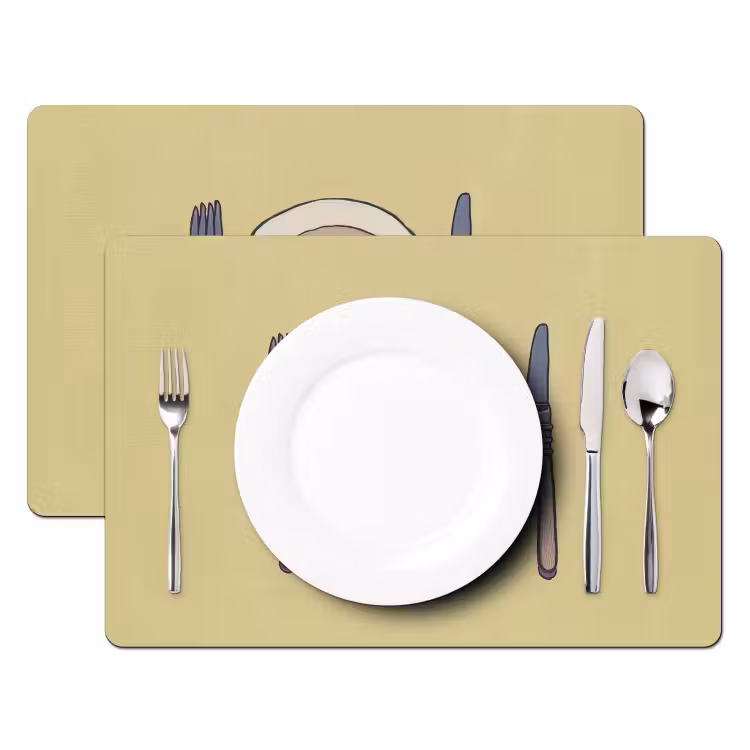 Salvamanteles - Ilustración - Plato - Cubiertos - Beige — 2