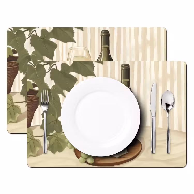 Vinilo para manteles individuales - Vino - Uvas - Queso - Hojas — 2