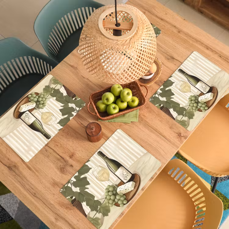 Vinilo para manteles individuales - Vino - Uvas - Queso - Hojas — 3
