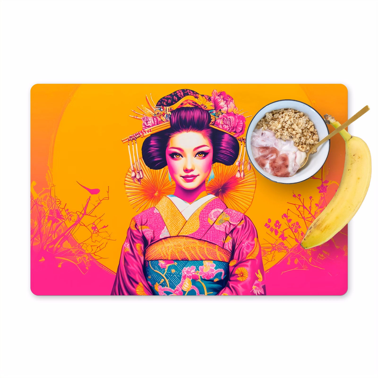 Vinilo para manteles individuales - Flores - Mujer - Kimono - Rosa — 1