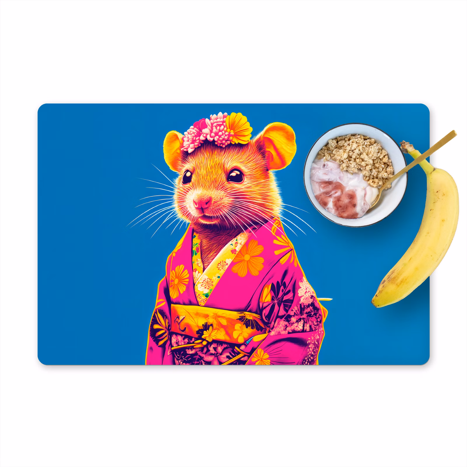 Vinilo para manteles individuales - Ratón - Kimono - Flores - Azul — 1