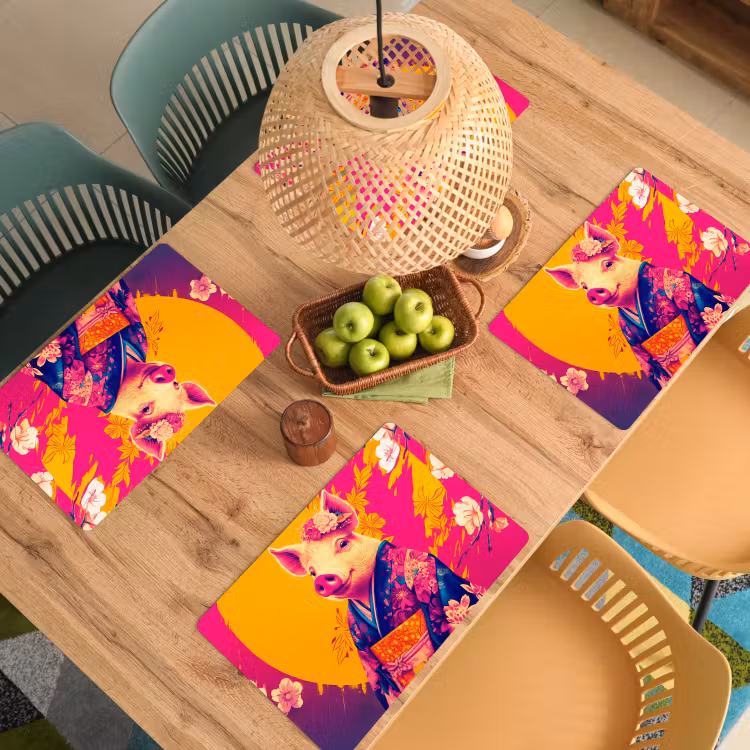 Vinilo para manteles individuales - Cerdo - Corona de flores - Kimono - Abstracto — 3