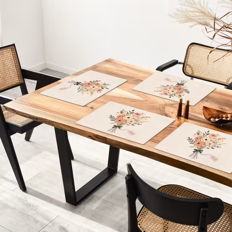 Vinilo para manteles individuales - Flores - Cita - Beige - Cinta — 4