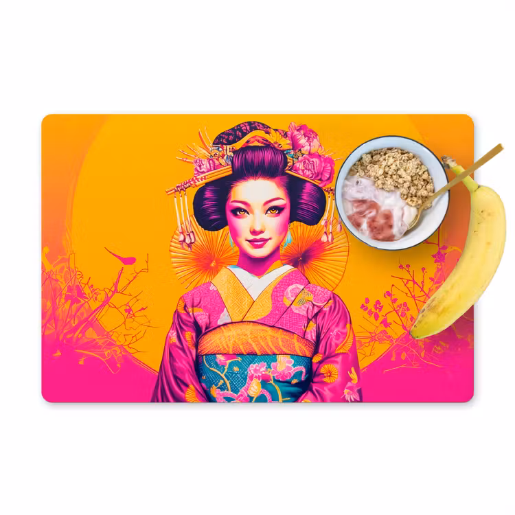 Vinilo para manteles individuales - Flores - Mujer - Kimono - Rosa — 1