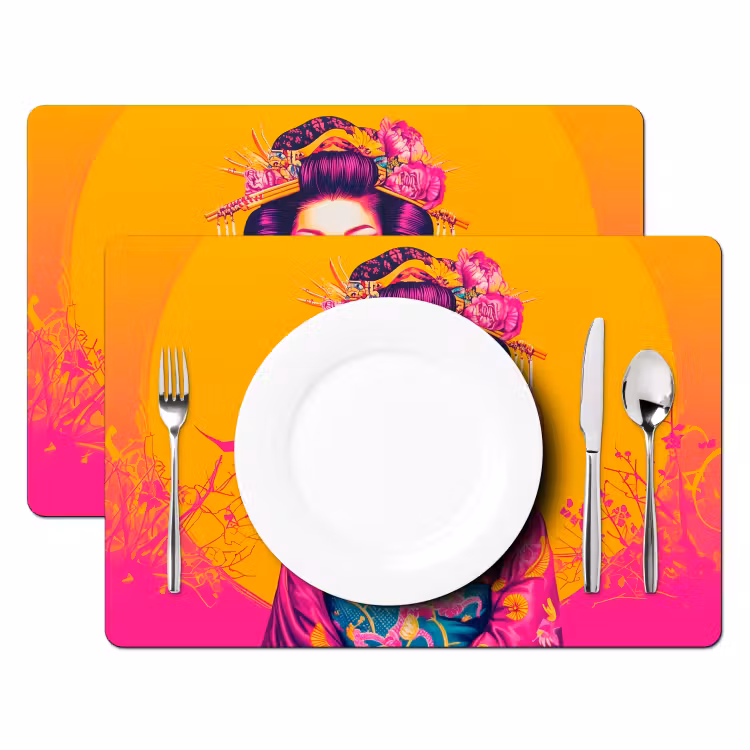 Vinilo para manteles individuales - Flores - Mujer - Kimono - Rosa — 2
