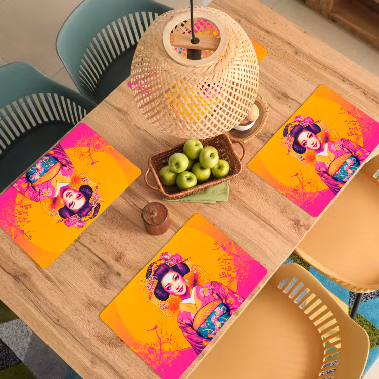 Vinilo para manteles individuales - Flores - Mujer - Kimono - Rosa — 3