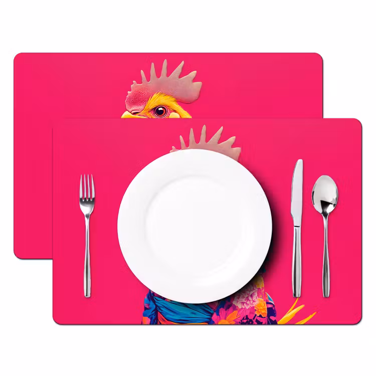 Vinilo para manteles individuales - Gallo - Colorido - Kimono - Rosa — 2