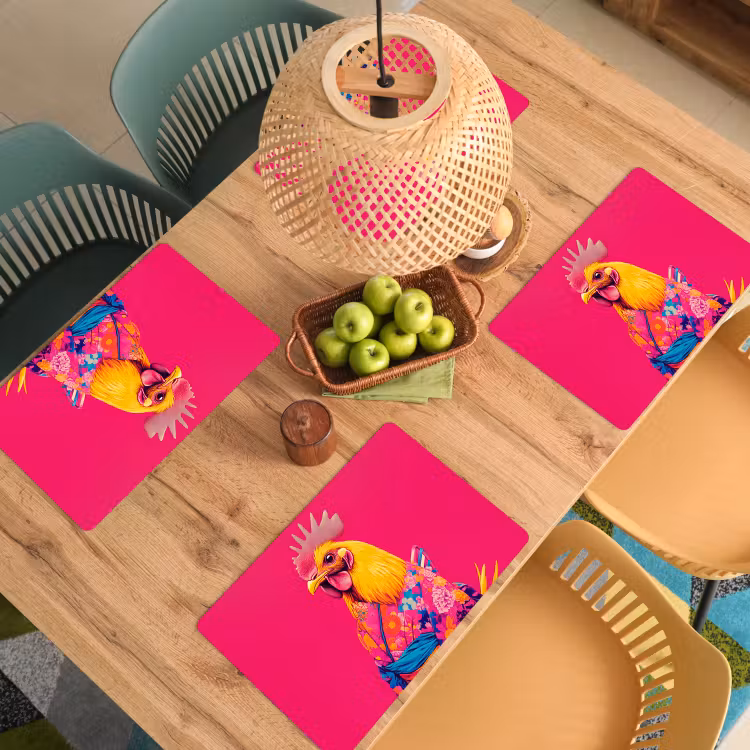 Vinilo para manteles individuales - Gallo - Colorido - Kimono - Rosa — 3