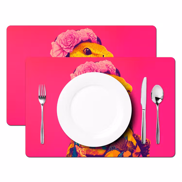 Vinilo para manteles individuales - Lagarto - Flores - Rosa - Kimono — 2