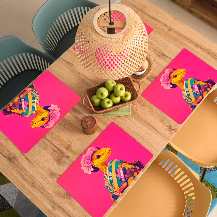 Vinilo para manteles individuales - Lagarto - Flores - Rosa - Kimono — 3