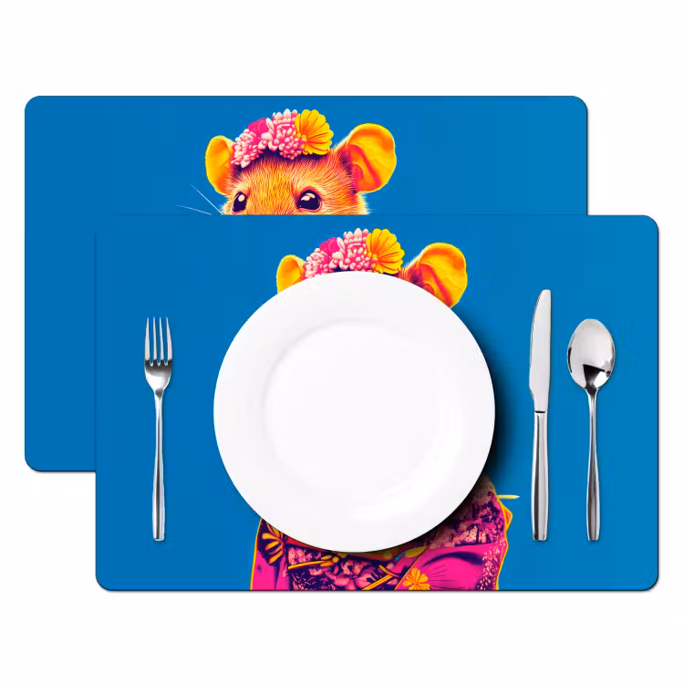 Vinilo para manteles individuales - Ratón - Kimono - Flores - Azul — 2