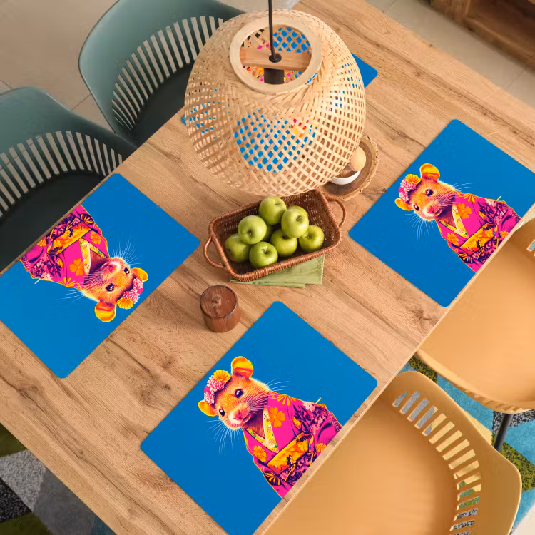 Vinilo para manteles individuales - Ratón - Kimono - Flores - Azul — 3