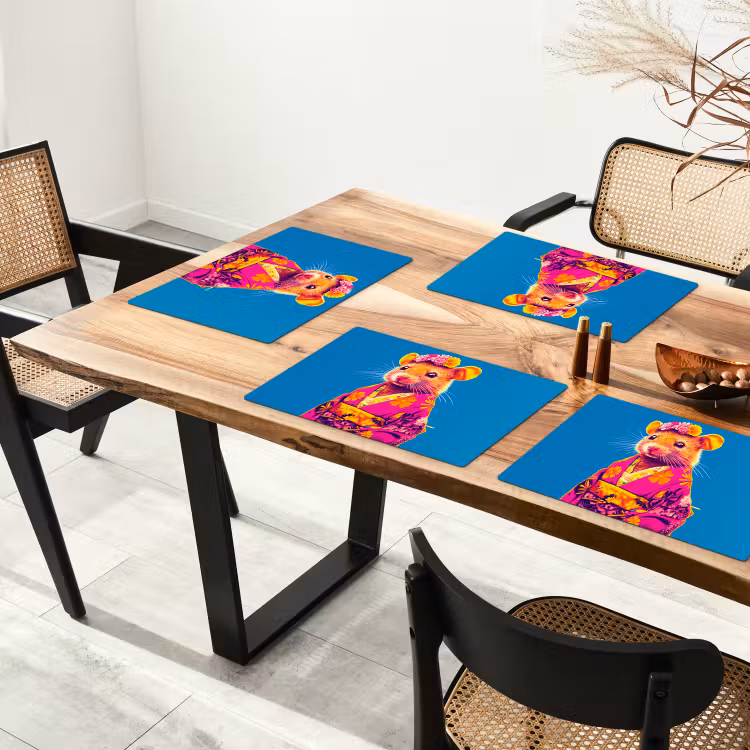 Vinilo para manteles individuales - Ratón - Kimono - Flores - Azul — 4