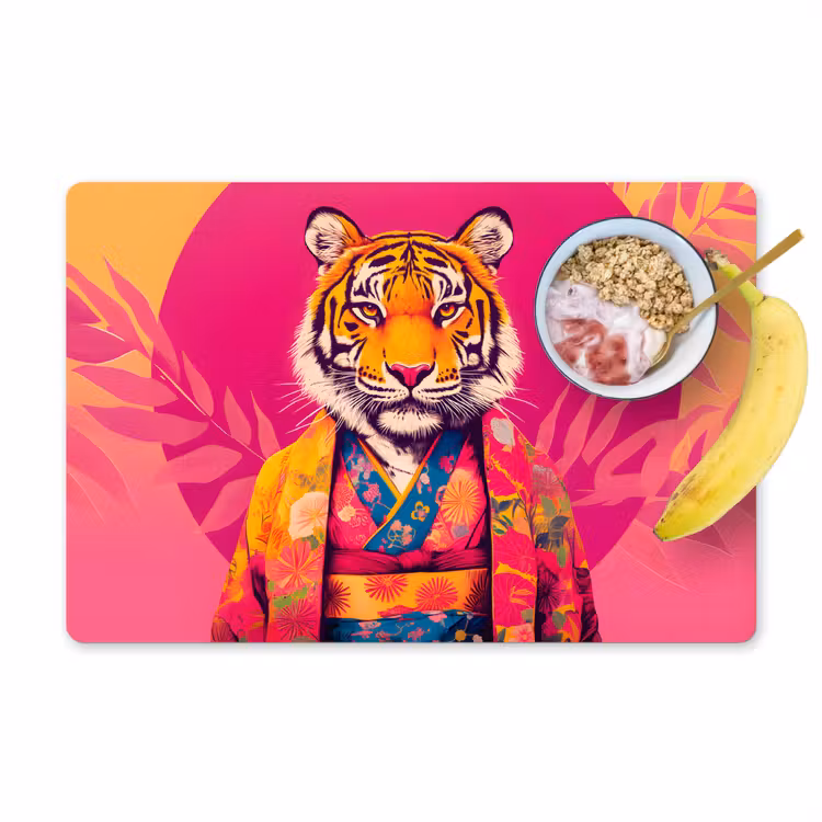 Vinilo para manteles individuales - Tigre - Kimono - Plantas - Rosa — 1