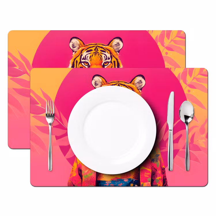 Vinilo para manteles individuales - Tigre - Kimono - Plantas - Rosa — 2