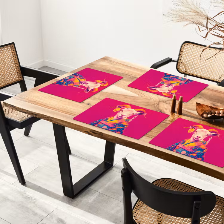 Vinilo para manteles individuales - Cabra - Cuernos - Kimono - Colorido — 4
