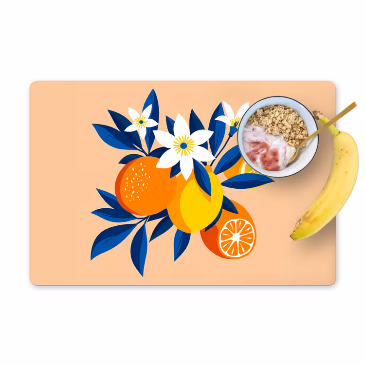 Salvamanteles - Ilustración - Naranjas - Azul oscuro - Flores — 1