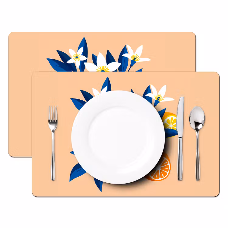 Salvamanteles - Ilustración - Naranjas - Azul oscuro - Flores — 2