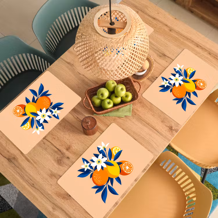 Salvamanteles - Ilustración - Naranjas - Azul oscuro - Flores — 3