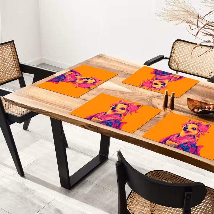 Vinilo para manteles individuales - Kimono - Perrito - Corona de flores - Naranja — 4