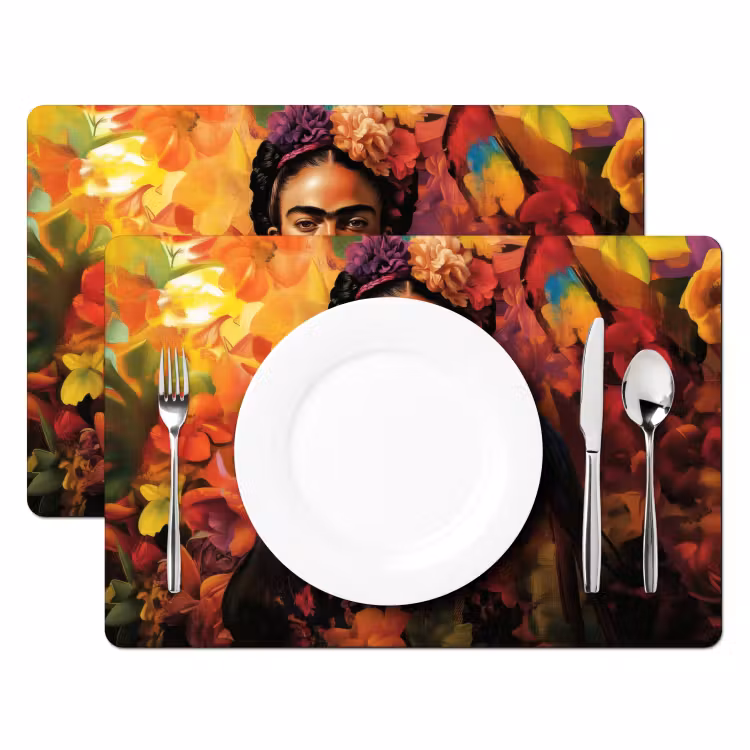 Vinilo para manteles individuales - Mujer - Flores - Loro - Pintoresco — 2