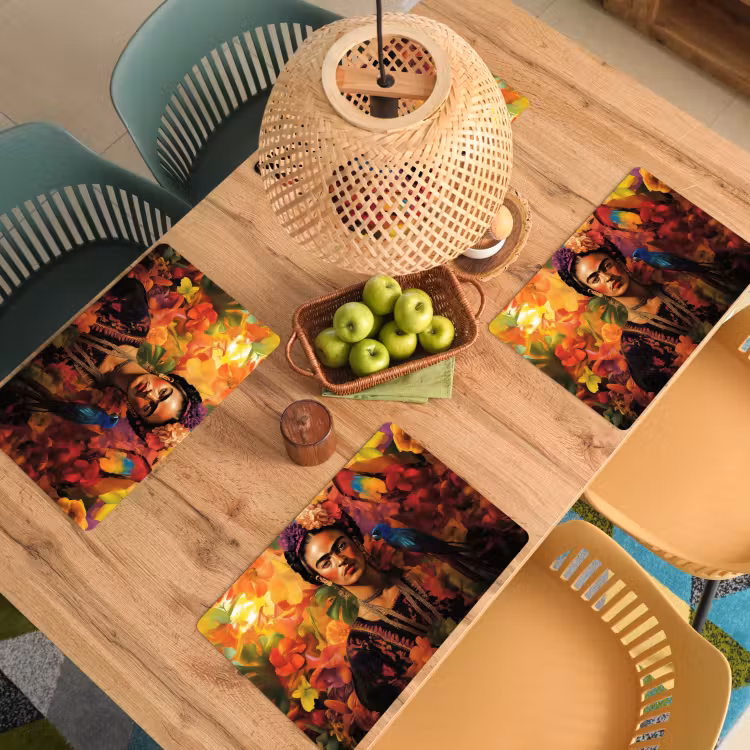 Vinilo para manteles individuales - Mujer - Flores - Loro - Pintoresco — 3