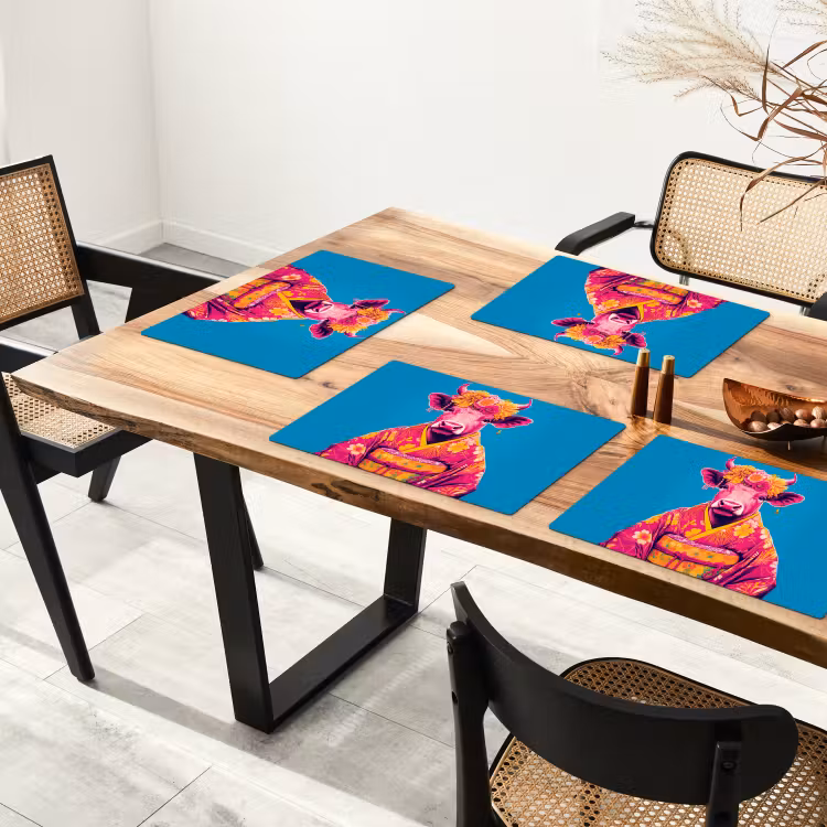 Vinilo para manteles individuales - Vaca - Corona de flores - Pendientes - Kimono — 4