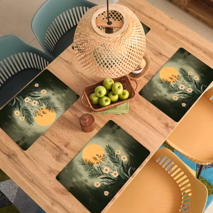 Vinilo para manteles individuales - Flores - Hojas - Sol - Verde — 3