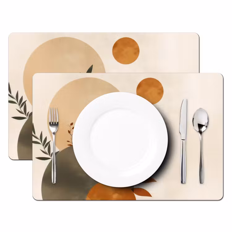 Vinilo para manteles individuales - Formas - Redondo - Hojas - Beige — 2