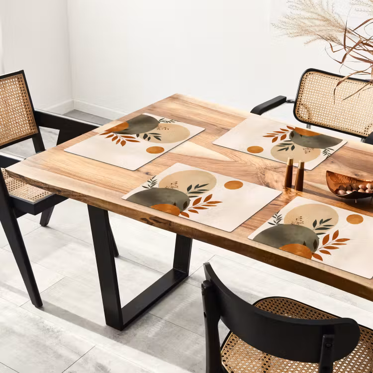 Vinilo para manteles individuales - Formas - Redondo - Hojas - Beige — 4