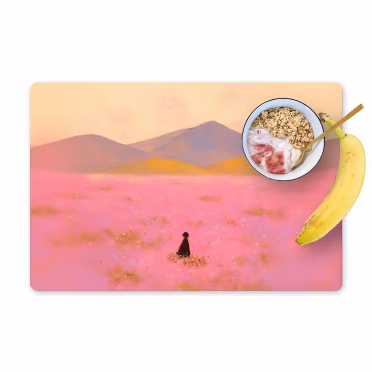 Vinilo para manteles individuales - Pradera de flores - Colinas - Silueta - Rosa — 1