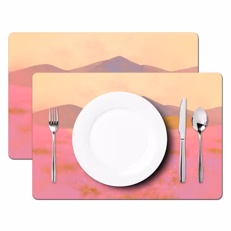 Vinilo para manteles individuales - Pradera de flores - Colinas - Silueta - Rosa — 2