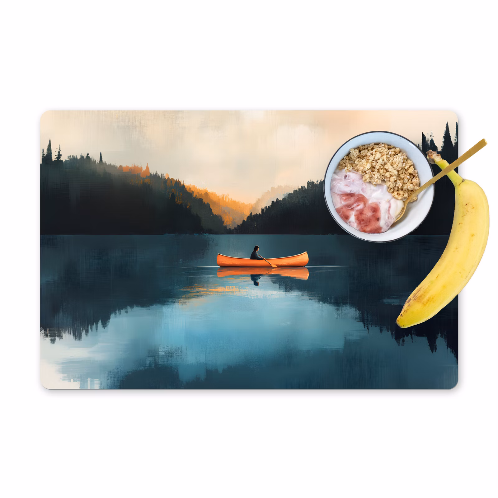 Vinilo para manteles individuales - Bosques - Lago - Canoa - Naranja — 1