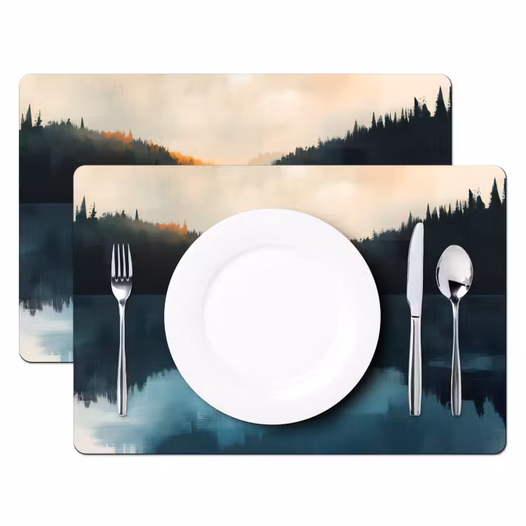 Vinilo para manteles individuales - Bosques - Lago - Canoa - Naranja — 2