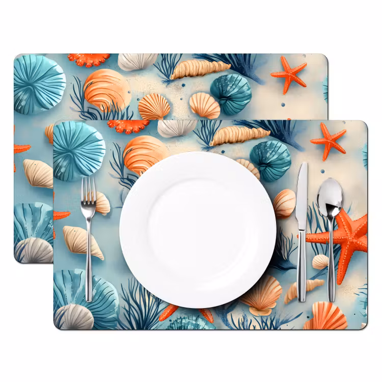 Vinilo para manteles individuales - Estrellas de mar - Conchas - Ilustración - Arena — 2