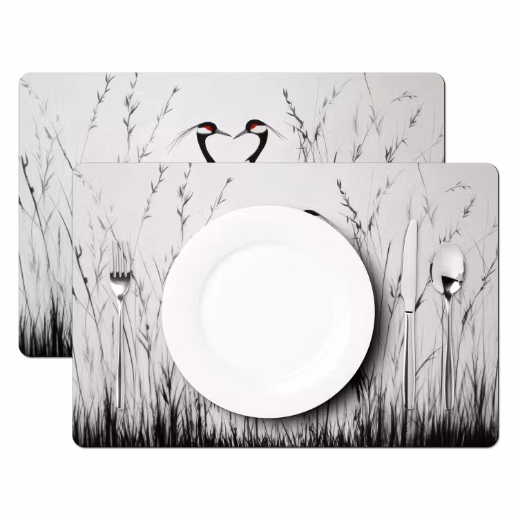Vinilo para manteles individuales - Grulla - Hierba - Forma de corazón - Negro — 2