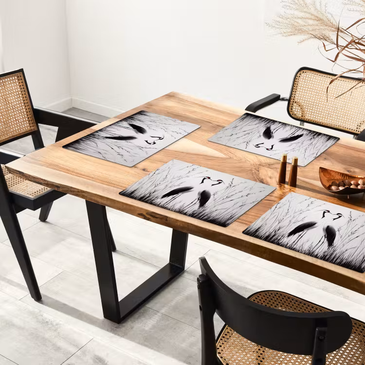 Vinilo para manteles individuales - Grulla - Hierba - Forma de corazón - Negro — 4