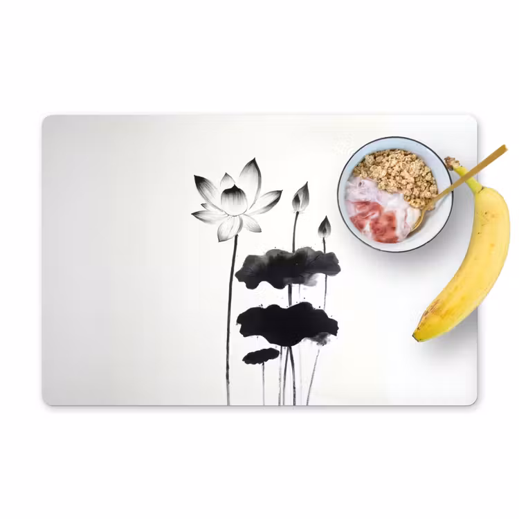 Vinilo para manteles individuales - Hojas - Negro - Flor de loto - Minimalista — 1
