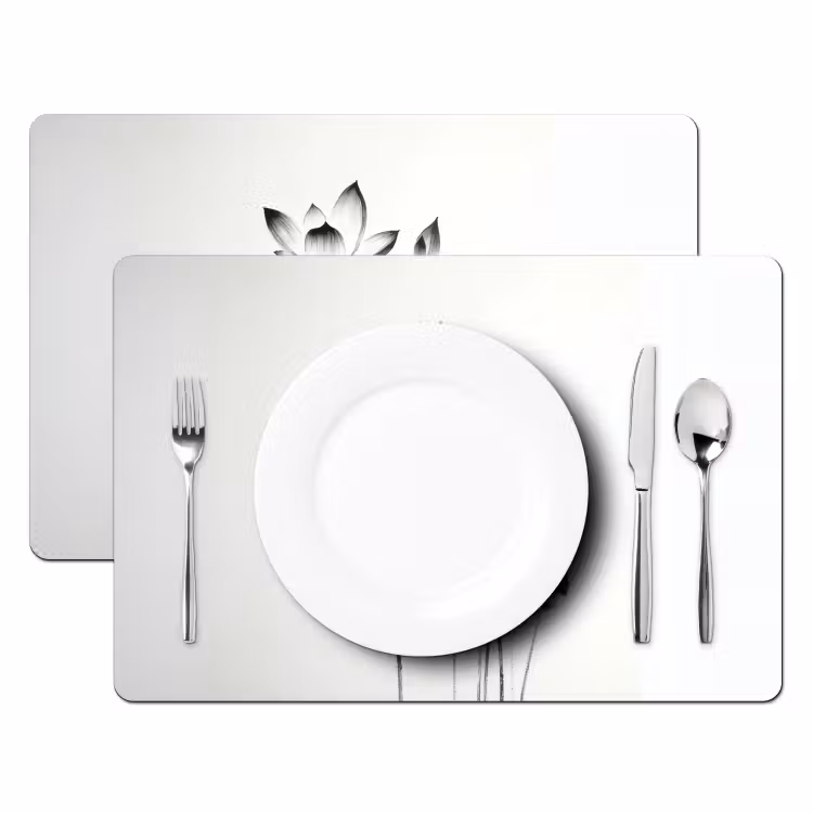 Vinilo para manteles individuales - Hojas - Negro - Flor de loto - Minimalista — 2