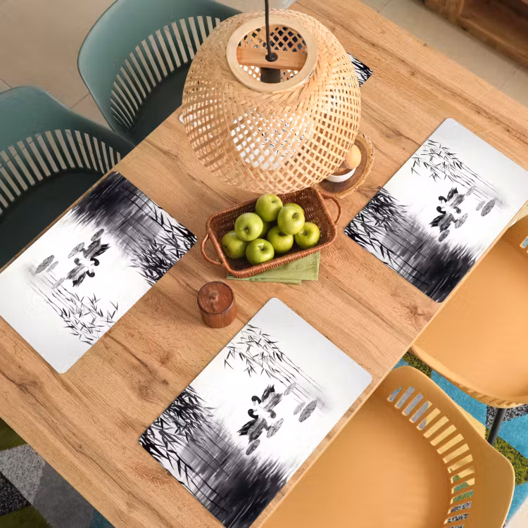 Vinilo para manteles individuales - Patos - Nenúfares - Bastón - Negro — 3