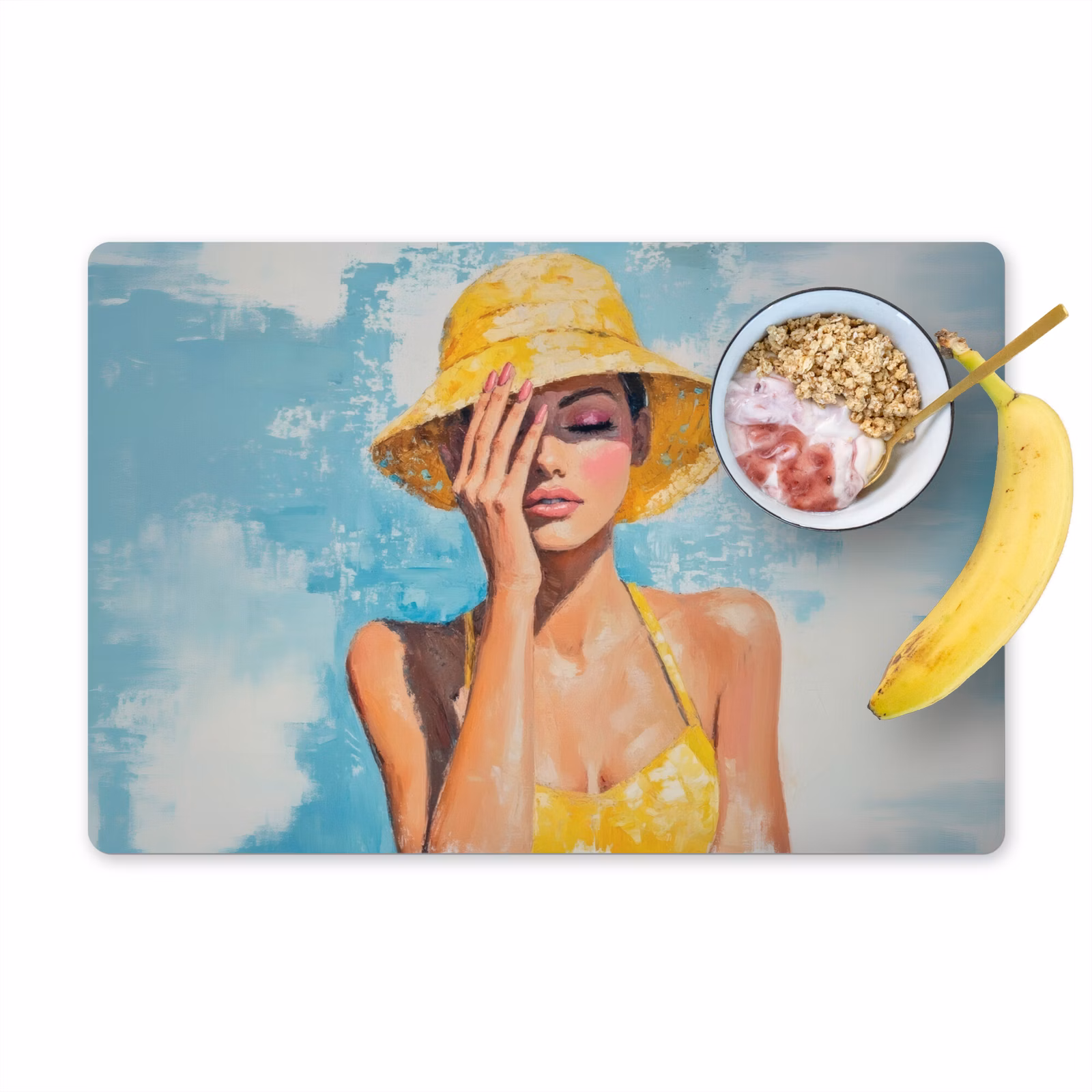 Vinilo para manteles individuales - Pintura - Mujer - Sombrero - Amarillo — 1