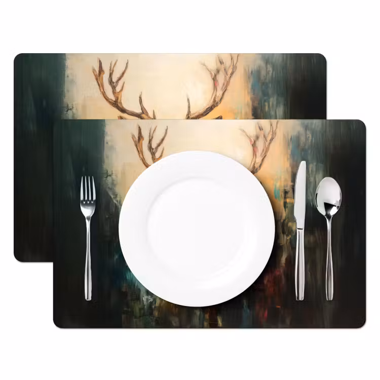 Vinilo para manteles individuales - Ciervo - Pintado - Cornamenta - Marrón — 2