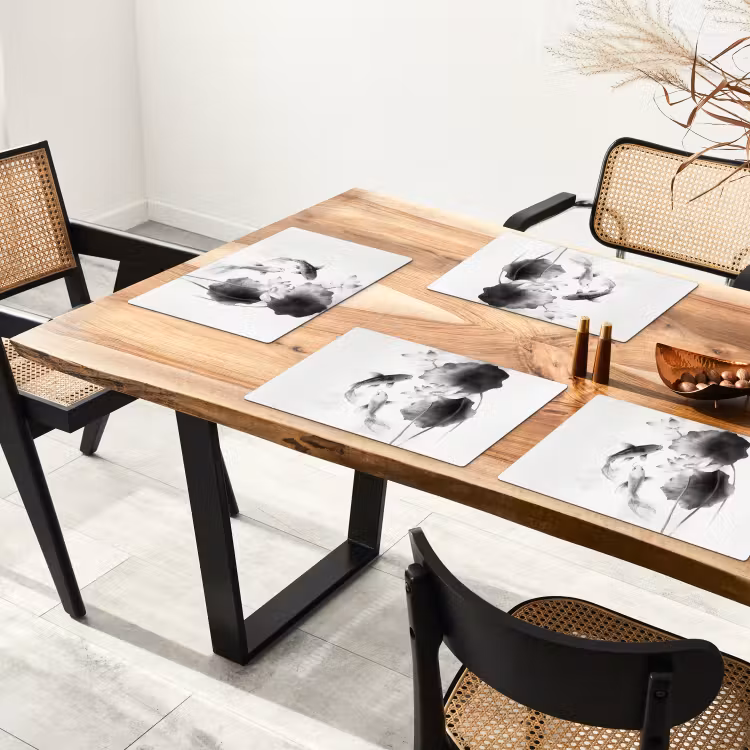 Vinilo para manteles individuales - Flores de loto - Peces - Hojas - Negro — 4