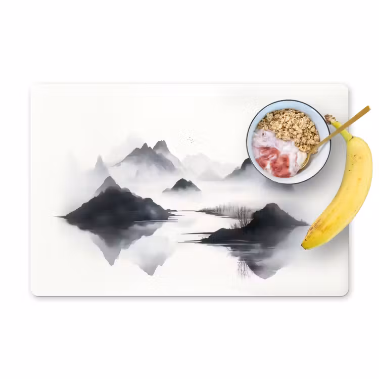 Vinilo para manteles individuales - Montañas - Niebla - Agua - Blanco — 1