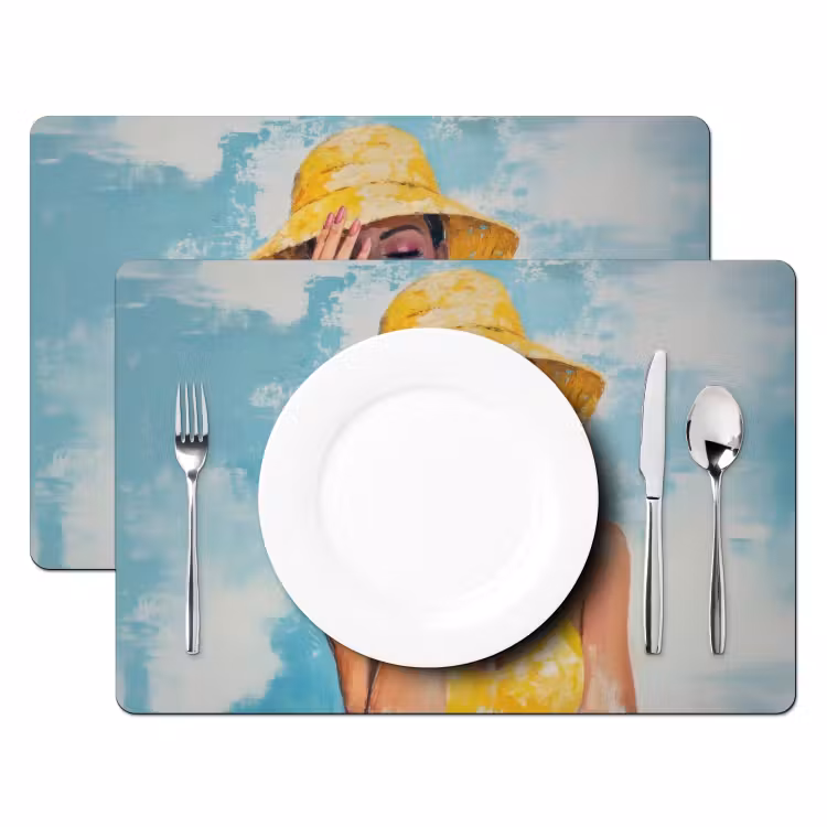 Vinilo para manteles individuales - Pintura - Mujer - Sombrero - Amarillo — 2