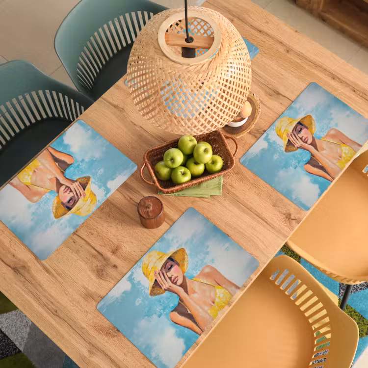 Vinilo para manteles individuales - Pintura - Mujer - Sombrero - Amarillo — 3
