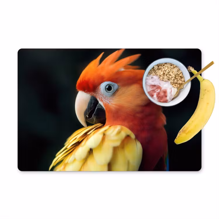 Vinilo para manteles individuales - Primer plano - Loro - Plumas - Naranja — 1