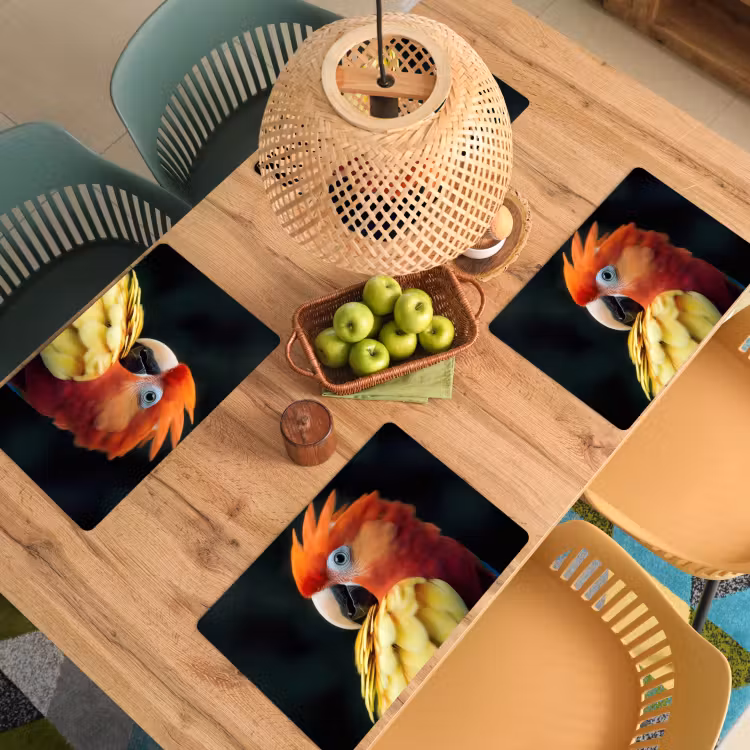 Vinilo para manteles individuales - Primer plano - Loro - Plumas - Naranja — 3