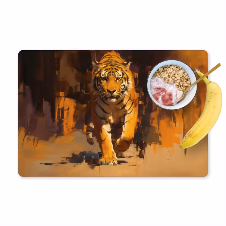 Vinilo para manteles individuales - Tigre - Pintado - Naranja - Pinceladas — 1
