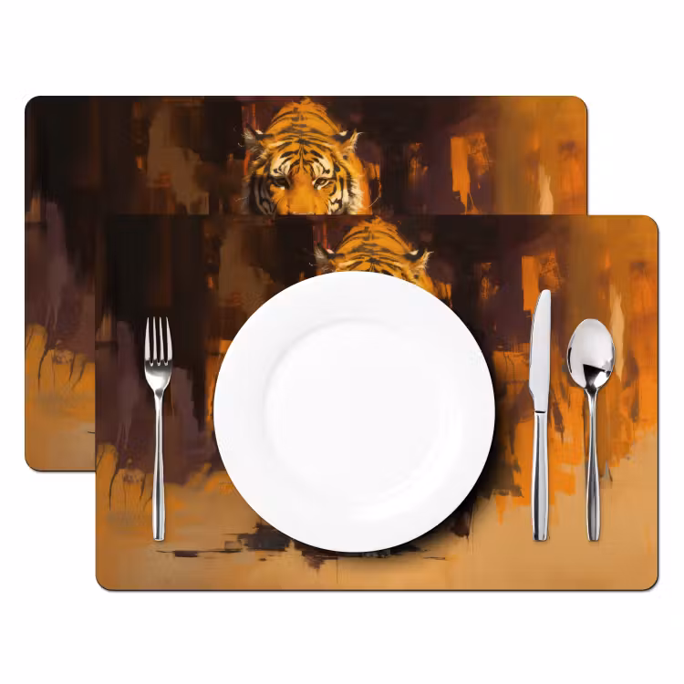 Vinilo para manteles individuales - Tigre - Pintado - Naranja - Pinceladas — 2